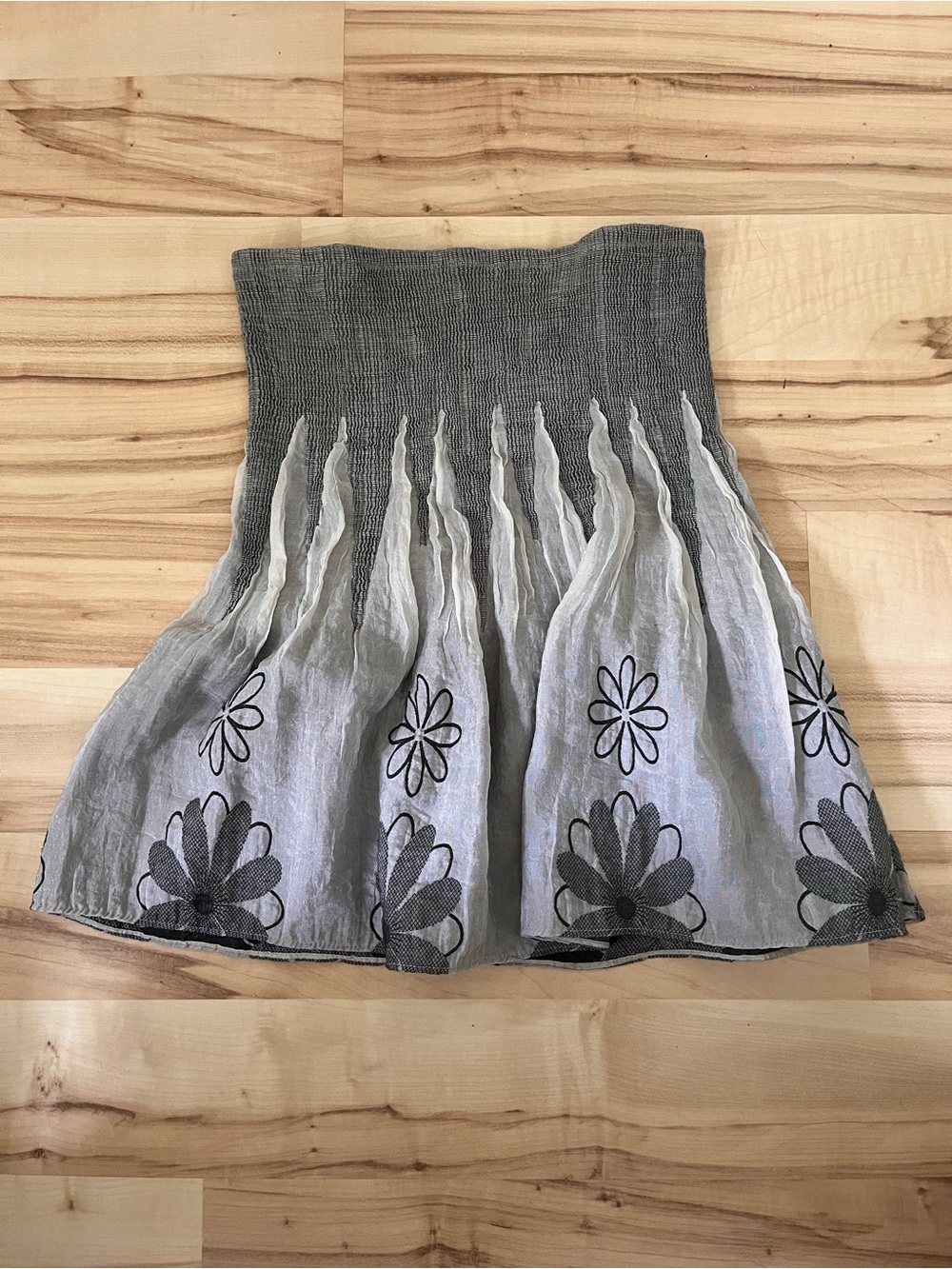 Gray Floral Embroidered Tube Top